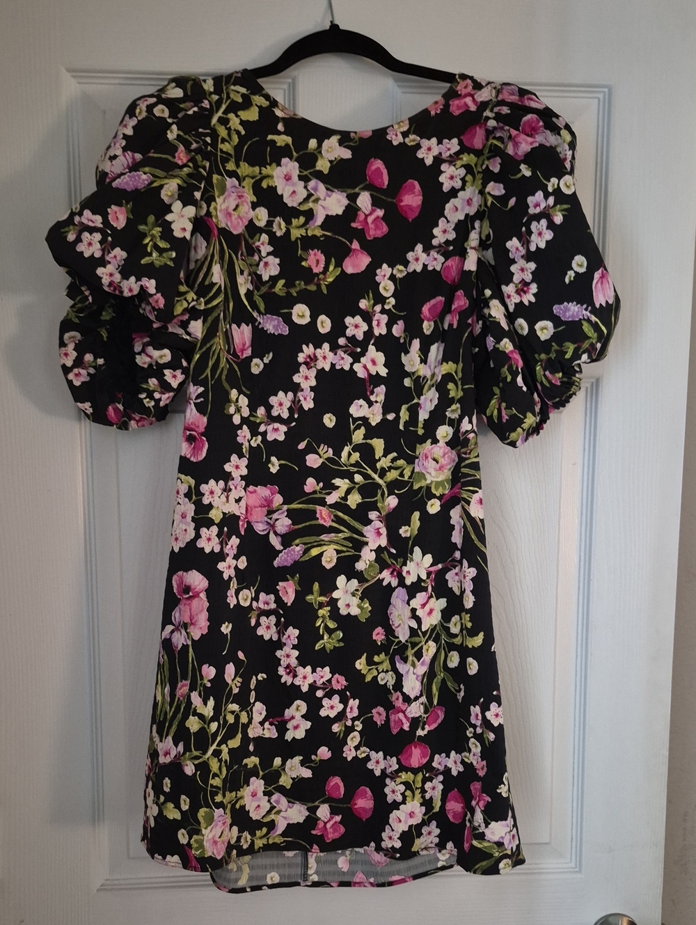 H&M Black Mini Dress with Pink and Green Floral Print